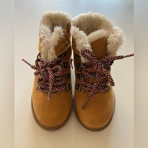 Cat & Jack Tan Faux-Fur Lined Kids Boots with Multicolor Laces